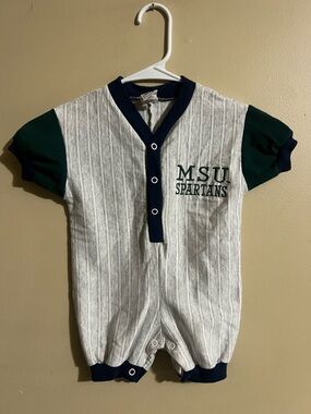 MSU Spartans Baby One-Piece Bodysuit - Gray with Green & Navy